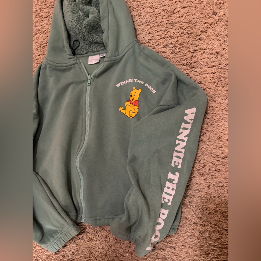 Disney Olive Green Winnie the Pooh Zip-Up Fleece Hoodie